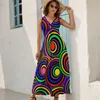 Abiti casual Trippy Dress Circles Op Art Elegant Maxi Retro Fashion Bohemia Long Summer Women V Neck Print Clothes