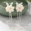 Voorbeurt Chinese stijl witte bloemblaad parels lange tassel haarspeld clips hoofddeksels hanfu jurk haar decoratieve sieraden h0916294uu