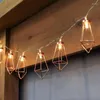 Strings 10/20 LEDs Lantern String Lights Water Drop Metal Cage Diamond Fairy Battery Operated For Chirstmas Wedding Party Garden