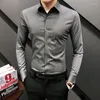 Camicie eleganti da uomo 2022 Uomo Primavera Autunno Slim Fit Manica lunga Business Abbigliamento formale Camicette Casual maschile O800