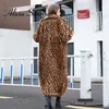 Femmes Fourrure Faux Hiver Imprimé Léopard Lapin Col Tailleur Chaud Épais X-Long Manteau À Manches Longues Hipster Veste Feminino 220927