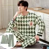 Men's Sleepwear Autumn Winter Cotton Pajamas Letter Striped Cartoon Pajama Sets Casual Sleep Lounge Pyjamas Plus Size 4XL Pijama 220924