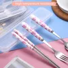 Dinnerware Sets Spoon And Fork Set Kitchen Chopsticks Flatware Stainless Steel Cutlery Soup Cute Ceramic Dinner Travel Utensil Kids