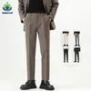 Calça masculina calça de inverno de outono masculino, cintura elástica da cintura clássica marrom marrom escavado