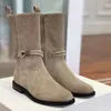 Buty buty botki obuwie w stylu pasa startowego żelaza kostka czarna skóra luksusowy designer gruby blok o niskim obcasie Size35-41