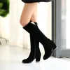 Stivali da donna invernali alti sopra il ginocchio da donna floccati di qualità scarpe con tacco casual donna nero Lady taglia lunga 33-43