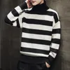 Men's Sweaters Autumn Winter Men Contrast Stripe Knitted Sweater Mens Streewear Warm Pullovers Male Thick Turtleneck M 3XL 220927