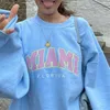 Dames Hoodies Sweatshirts Amerikaans Stijlvol MIAMI Brief Afdrukken Sweatshirt Dames Hemelsblauw Dik Warm Winter Tops Oversized Street chic Mode 220926