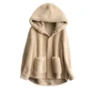 Kadın Ceketler Kış Kalın Sıcak Sahte Kürk Matar Kapşonlu Kadınlar Uzun Kollu Sahte Kürk Ceket Lüks Kış Yapay Bulanık Kat 220926