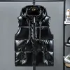 남자의 조끼 3644 표면 반짝이는 검은 회색 양복 조끼 후드가있는 캐주얼 따뜻한 두꺼운 남성 재킷 지퍼웨어웨어 가을 겨울 220926