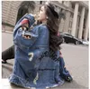 Women's Jackets 2023 New Womens Jean Jacket Fashion Loose Hole Embroidery Patch Denim Jacket Pluz Size Coat Girls Clothing