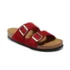 Designer Slides Women Flat Sandals Summer Cork Men Slippers Nubuck Leather Buckle Strap Beach Shoes Size 35-46