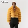 Women's Fur Faux pink java QC19021 arrival real fur coat women winter jacket short coats natural jackets 220927