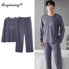 Men's Sleepwear Korean Minimalist Style Man Pajamas Set Long Sleeve Loungewear Cotton for Boy Leisure Mens Pijamas Fashion Homesuits 220924