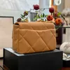 Brown 19 Series Classic Flap Quilted Bags Gold Metal Hardware Chain Handle Totes Sacoche Purse 26CM