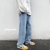 Erkek kot pantolon artı 2xl m harfli basılı bahar yaz gevşek düz sokak kıyafeti gündelik denim pantolon 220927