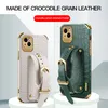 Topkwaliteit Zakelijk leer Krokodil Textuur Cover Telefoon Case houder Portemonnee hoesjes Polsband beugel Voor iPhone 14 13 12 11 mini Pro Max Xs Xr MQ1