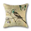 Pillow Spring Flower Bird Decorative Linen Cover 45X45cm Living Room Decor Sofa Letter Print Pillowcase