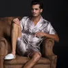 メンズスリープウェア春夏秋のメンサテンシルクパジャマのTシャツショーツセット男性ピジャマスリープウェアホーム衣料品ラウンジウェア