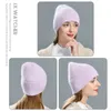 Beanieskull Caps Geniş Sebir Kova Düz Renkli Kış Şapkaları Kadın Erkekler Kabarık Uzun Saç Kaşmir Örme Beanes Sıcak Yün