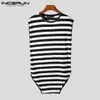 Heren slaapkleding Incerun mannen gestreepte bodysuits oneck mouwloze ademende casual rompers ondergoed ondergoed pyjama's gezellige sexy mannen bodysuit s5xl 220924