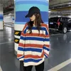 Kvinnors hoodies tröjor Autumn Hoodies randiga överdimensionerade tröjor Kvinnor Harajuku Pullovers Korean Fashion Long Sleeve Tops Streetwear 220926