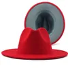 60CM red with gray Bottom Patchwork Panama Wool Felt Jazz Fedora Hats Women Men Wide Brim Party Cowboy Trilby Gambler Hat 201028265u