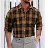 Men's Casual Shirts For Men Fashion Thin Stripe Plaid Print Loose Long Sleeve Button Turn Down Collar Formal Shirt Spring Autumn G3