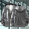 Herrenjacken #7001 Silber Grau Blau Schwarz Shinny Streetwear Jacken Männer Lose Harajuku Hip Hop Jacke Männer Mit Kapuze Mäntel Lose Plus Größe 5XL T220926