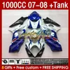 Tankbeurten voor Suzuki GSXR-1000 K7 GSXR 1000 CC GSXR1000 2007 2008 BODYS 158NO.76 1000cc GSX-R1000 2007-2008 Bodywerk GSX R1000 07 08 Volledige kuipen Kit Blue Stock