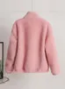 Feminino furt zadorin estilo coreano inverno grande tamanho grosso stand colar de pelúcia de pelúcia mulher casaco casual rosa casacos 220927