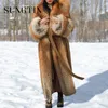 Womens Fur Faux Sungtin Inverno Quente Casaco Longo Mulheres com Cinto Collar Lapela Casual Grosso Jaqueta Feminina 5XL Moda Roupas Chic 220926