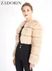 Women's Fur Faux ZADORIN Fashion Women Crop Top Coat Winter Thick Fluffy Long Sleeve Short Style Slim ry Jacket Coats 220928