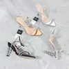 Sandaler Summer Women's Patent Leather Crystal Strap Acrylic High Heel Fashion Sexy 9cm Dress Shoes Pumps