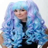 3-Teilig Wig Braids Removable Cosplay Long Curly Blue Purple Mix Wig