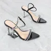 Sandaler Summer Women's Patent Leather Crystal Strap Acrylic High Heel Fashion Sexy 9cm Dress Shoes Pumps