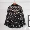 Trenchockar 2022 Autumn Streetwear Fashion Embroidery Flowers Beading Trench Coat Women Mid Long Tooling DrawString Black Windbreaker Female Y2209