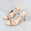 Sandalias Verano Mujer Charol Correa de cristal Acrílico Tacón alto Moda Sexy 9 cm Zapatos de vestir Bombas