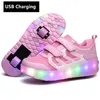 Baskets une roues USB charge mode filles garçons lumière LED chaussures de patin à roulettes pour enfants enfants avec roues deux 220928