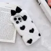 Lovely love bow girl plush fur phone case cases for iphone 14 13 12 11 xr xs MAX 7 8 Plus back cover pink black warm case girls cases