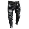 Mens Jeans män stretchig rippad mager cyklist broderi tecknad tryck förstört hål smal fit denim högkvalitativ hiphop svart 220928