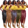 Designer-Damen-PU-Lederrock mit hoher Taille, sexy, elastisch, geteilt, Schnürung, reine Farbe, figurbetontes Kleid, modische Damenkleidung