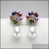 Orecchini con perle coltivate a bottone in argento 925 stile estivo 7-8 mm zircone per donna ragazza matrimonio fai da te regalo fidanzata consegna goccia 2021 gioiello Dhboa