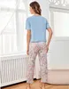 Kadınlar Sıradan Sweatwear Çiçek Baskı T-Shirt ve Pants Salonu Setleri