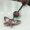 Belly Button Fashion Rings Pink Butterfly strass noir en acier inoxydable 316L Sexy Nombril Piercing Bijoux