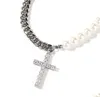 8 mm rozenkrans Cross ketting kralen damesheren cadeau 14k ijzige bling micro pave kubieke zirkonia gesimuleerde diamanten hanger