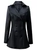 Abrigo de gabardina de estilo británico Nerazzurri de cuero para mujer, solapa de manga larga, moda para mujer, chaqueta suave ajustada 220928
