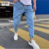 Mens Jeans Autumn Joggers lastbyxor för Harajuku Cotton Scrated Biker Casual Denim Trousers Skinny Fit Sweatpants 220928