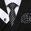 Bow Ties Mens 7.5cm Classic Silk Fashion Retro Floral Solid Blue Neck Pocket Square Cufflinks Set For Wedding