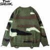 Men's Sweaters Men Streetwear Ripped Sweater Retro Vintage Green Camouflage Hip Hop Knitted Sweater Distressed Pullover Sweater 220928